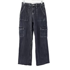 Hollister Black Cargo High Waisted Baggy Wide Straight Leg Jeans Size 7L 28 y2k